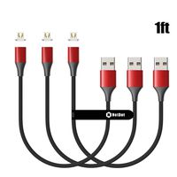 NetDot Gen10 Micro USB Nylon Braided Magnetic Fast Charging Cable with Side LED Compatible with Android Device(1ft/3 Pack red)