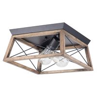Retro Industrial Rectangle Flush Mount Ceiling Light Fixture with Wood Shade for Hallway, Entryway, Passway, Dining Room, Bedroom, Balcony Living Room Two-Light