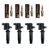 Set of (4) Bosch Pre-Gapped Spark Plugs 4304 + (4) Ignition Coils For Ford Mazda & Mercury