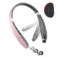 AMORNO Foldable Bluetooth Headphones Wireless Neckband Headset with Retractable Earbuds, Sports Sweatproof Noise Cancelling Stereo Earphones with Mic