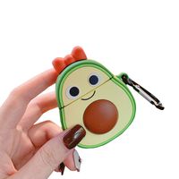 ICI-Rencontrer 3D Cute New Style Smiling Bowknot Avocado Airpods Girls Women Wireless Charging Earphone Protector Soft Silicone Shockproof AirPods Accessories With Carabiner