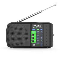 AXESS PR3206-BK Portable Alarm Clock Radio, Black