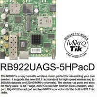MikroTik RB922UAGS-5HPacD, 720Mhz, 128MB, 1xGigabit, 1xSFP, 1xminiPCI-e, 1xSIM, onboard 1000mW 802. 11ac Two Chain 5Ghz Wireless, L4