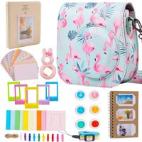 Case & Accessories Compatible with Fujifilm Instax Mini 9 8 8+ Instant Polaroid Film Camera, Bundle Pack Include Albums, Filters, Strap&Other Accessories [Flamingo,9 Items Kit] by SAIKA