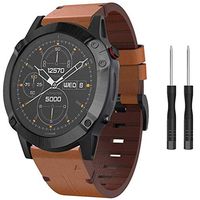 Junboer Leather Band Compatible with Fenix 6X/5X Plus Band, Premium Leather 26mm Quick Fit Watch Strap Replacement for Garmin Fenix 6X/6X Pro/5X/5X Plus/3/3 HR/Descent Mk1 Smartwatch