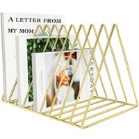 VOSTOR Files Folder Stand Desktop File Organizer, Copper Wire Book Shelf Magazine Rack, 9 Slot File Sorter Eye-catching Decoration for Indoor Office Home, Photography Props, Fashion in INS(Gold)