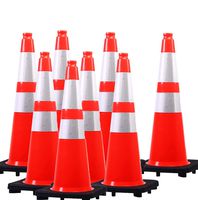 (8 Cones) Orangeplas Orange PVC Safety Traffic Cone,Black Base Construction Road Parking Cone structurally Stable Wearproof (28" High Base)