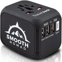 International Travel Adapter - Wall Charger 3 USB Ports +1 Type C - Fuse Protection from Surge - Universal Power Adapter     with US EU UK AU Outlet Plug works on 110V-220V 1500W/6A