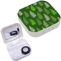 Portable Contact Lens Case Box Travel Kit Mirror + Bottle + Tweezers Container Holder [ Fern Frond Herbs Forest ]