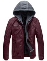 Wantdo Men's Faux Leather Jacket with Removable Hood Wine Red Medium