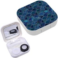 Portable Contact Lens Case Box Travel Kit Mirror + Bottle + Tweezers Container Holder [ Fish Scale Ocean Wave Japanese ]