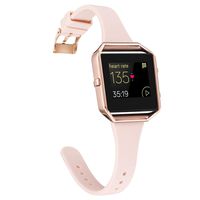 Amcute Compatibe for Fitbit Blaze Band Slim Narrow Thin Silicone Replacement Wristband with Metal Frame for Fitbit Blaze Bands Women Men Small Large (Pink Sand/Rose Gold, Large)