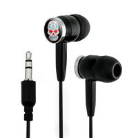 Mexican Day of The Dead Skull Novelty in-Ear Earbud Headphones - Black