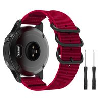 MoKo Band Compatible with Garmin Fenix 5S/Fenix 5S Plus Smart Watch, Fine Woven Nylon Adjustable Replacement Strap with Metal Buckle - Red