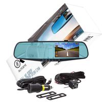 OK AUTOEYE Mirror Dash Cam with Extra Long 26ft Rear Cable Backup Camera, 4.3 Inch FHD Anti-Glare Display with 1080P Front Wide Angle Lens support Night Vision, Collision Sensor and Parking Mode