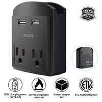 USB Wall Mount,XPLUS 2 USB Charging Ports (2.4A) & 2 AC Outlet Plugs, Surge-protected Power Socket Extender with Topside Phone Holders for iPhone, iPad and Others, ETL Certified