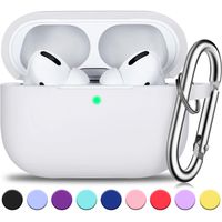 R-fun AirPods Pro Case Cover with Silver Keychain, Full Protective Silicone AirPods Accessories Skin Cover for Women Men Girl with Apple 2019 Latest AirPods Pro Case, Front LED Visible-White