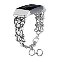Maxjoy Bands Charge 3 / Charge 3 SE,Vintage Chain Jewelry Bracelet Replacement Strap Wristband Rhinestone Bling Charge 3 / Charge 3 SE Women Silver