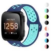 NANW Bands Compatible with Fitbit Versa/Versa 2/Versa Lite Small Large,Soft Silicone Replacement Band for Versa/Versa 2,Air Hole Wristband Strap for Women Men (Small Size: 5.5"-6.7", Blue&Teal)