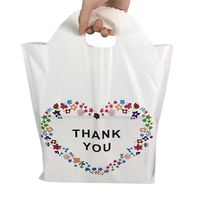 SES.CO 12x16 Die-Cut Handle Plastic Thank You Floral Merchandise Shopping Bags,Beige White,100 Count