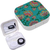 Portable Contact Lens Case Box Travel Kit Mirror + Bottle + Tweezers Container Holder [ Vintage Floral Ethnic ]