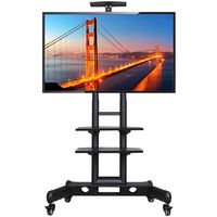 Yaheetech Adjustable Mobile TV Stand with Storage Shelves and Heavy Duty Base Stand Rolling TV Carts on Wheels for 32 to 65 inch LCD LED Plasma Flat Screen Panel up to 110 Lbs Black