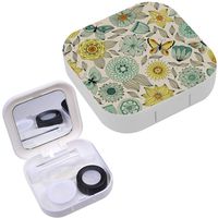 Portable Contact Lens Case Box Travel Kit Mirror + Bottle + Tweezers Container Holder [ Butterflies Flying ]