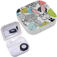 Portable Contact Lens Case Box Travel Kit Mirror + Bottle + Tweezers Container Holder [ Fresh Cute White ]