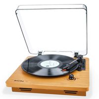 Wrcibo Record Player, Vintage Turntable 3-Speed Belt Drive Vinyl Player LP Record Player with Built-in Stereo Speaker, Aux-in, Headphone Jack, and RCA Output, Natural Wood