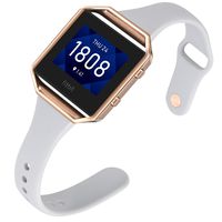 Aiseve Slim Bands Compatible for Fitbit Blaze, Thin Tapered Silicone Wristband Rose Gold Metal Frame Clasp for Fitbit Blaze Small Large Women Men (Small, Gray&Rose Gold)