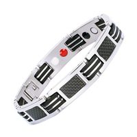 Qucasyl Black Silver Titanium Steel Magnetic Therapy Health Link Bracelet Men Women Stress Relief Wristband [Free Links Removal Tool]
