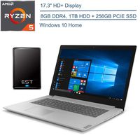 2020 Lenovo IdeaPad L340 17.3" HD+ Laptop Computer, AMD Ryzen 5 3500U Quad-Core (Beats I7-7500U), 8GB DDR4 RAM, 1TB HDD + 256GB PCIe SSD, DVDRW, USB-C, Gray, Windows 10 + EST 500GB External Hard Drive