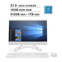 2019 HP Pavilion All-in-One 21.5 Inch FHD 1080P Desktop (Intel Celeron G4900T 2.9GHz, 16GB DDR4 RAM, 512GB SSD (Boot) + 1TB HDD, Intel UHD Graphics 610, WiFi, Bluetooth, HDMI, Windows 10) (White)