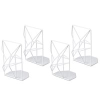 SRIWATANA Book Ends White, Decorative Metal Bookends for Shelves, Unique Geometric Design(2 Pairs/4 Pieces)