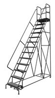 Tri-Arc KDSR113246-D3 13-Step 30" Deep Top Steel Rolling Industrial & Warehouse Ladder with Handrails, 24" Wide Perforated Tread