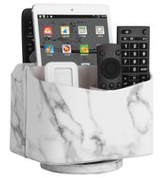 HofferRuffer Spinning Remote Control Holder, Remote Controller Holder, Remote Caddy, Media Storage Organizer, Spinning Remote Control Organizer, 7.3X 5.5 x 6 inches, Marble PU Leather