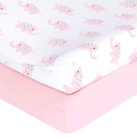 TILLYOU Jersey Cotton Elephant Changing Pad Covers- Ultra Soft Cozy Hypoallergenic Cradle Sheet Unisex Change Table Sheets for Baby Girls Boys - Fit 32"/34'' x 16" Pad - 2 Pack, Elephant & Pink