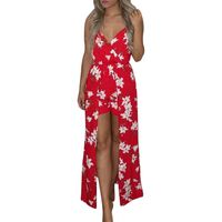 Goddessvan Women Boho Spaghetti Strap Jumpsuit Printing Playsuit Dress Summer Beach Rompers (L, Red)