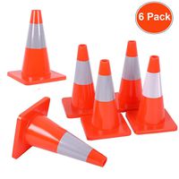 Reliancer 6PCS 18" Traffic Cones PVC Safety Road Parking Cones Weighted Hazard Cones Construction Cones for Traffic Fluorescent Orange w/4" Reflective Strips Collar