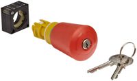 Siemens 3SB30 00-1KA20 Key Operated Emergency Stop Mushroom Pushbutton, 40mm Head, CES Key Operated, SSG 10 Lock, Positive Latching, Unlock By Key Only, On/Off Key Removal Position, Red