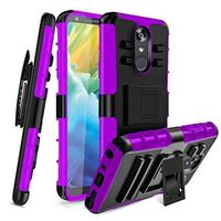 LG Stylo 4 Case, Stylo 4 Plus W [Tempered Screen Protector] Hard [Built-in Kickstand] Full-Body Shockproof PC Back & Soft TPU Inner Armor Swivel Belt Clip Holster Heavy Duty Protective Case,Purple