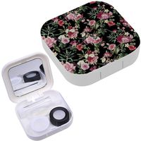 Portable Contact Lens Case Box Travel Kit Mirror + Bottle + Tweezers Container Holder [ Floral Flowers Watercolor ]