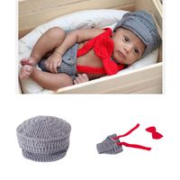 Newborn Baby Boy Costume Crochet Outfits Photography Props Cap Beanie with Suspenders Bowtie Diaper (0-12months)