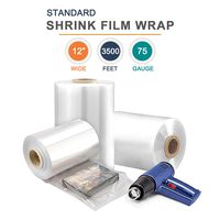 12 inch Polyolefin Centerfold Shrink Film Standard, Excellent Clarity High Gloss, 3500 ft x 75 Gauge Thick, 1 Roll