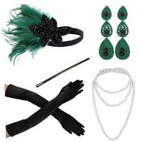 1920s Accessories Headband Necklace Gloves Cigarette Holder Flapper Costume Accessories Set for Women(1f)