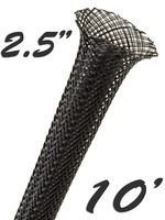 Electriduct 2.5" Black PET Expandable Braided Sleeving Cable Mesh Flexible Wire Sleeve - 10 Feet