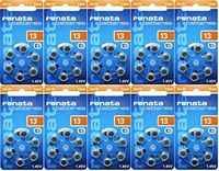 10 Packs (60 Batteries) Renata Swiss Made Size 13 Batteries