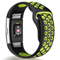 GeekSpark Bands Compatible for Fitbit Charge 2, Replacement Accessory Breathable Wristbands with Air Holes Compatible for Fitbit Charge 2 HR Black/Lime Large
