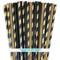 Black and Gold Foil Paper Drinking Straws - Stripe and Solid - 7.75 Inches - 100 Pack - Outside the Box Papers Brand