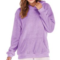Lloopyting Women's Winter Hooded Sweatshirt Long Sleeves Faux Shearling Shaggy Warm Pullover Zipped Up with Pockets Tops Purple